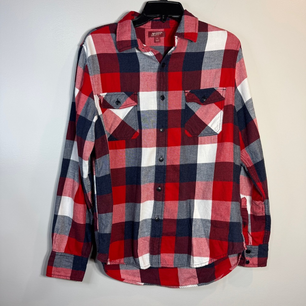 Arizona‎ Jeans Co Plaid Flannel Button Up Shirt Mens Med Red White Blue Workwear
